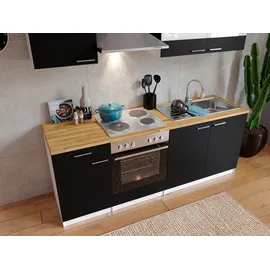 Respekta Küchenzeile Malia 210 cm Schwarz-Weiß
