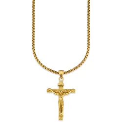 Kette mit Anhänger BRUNO BANANI "Schmuck Geschenk, Halskette Kreuz Gravur INRI Venezianerkette Gold", gold (gelbgoldfarben), Halsketten, Herren, Edelstahl, L: 55cm B: 3mm, B:3mm