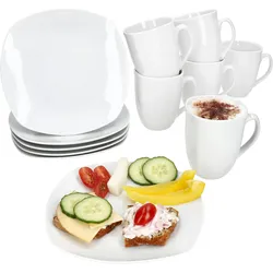 12tlg Frühstücksset Lotta weiß Porzellan 6 Personen kleine Teller Kaffeebecher