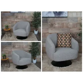 Mendler Cocktailsessel HWC-J76 Bouclé 70 x 80 x 80 cm Hellgrau drehbar mit Kissen