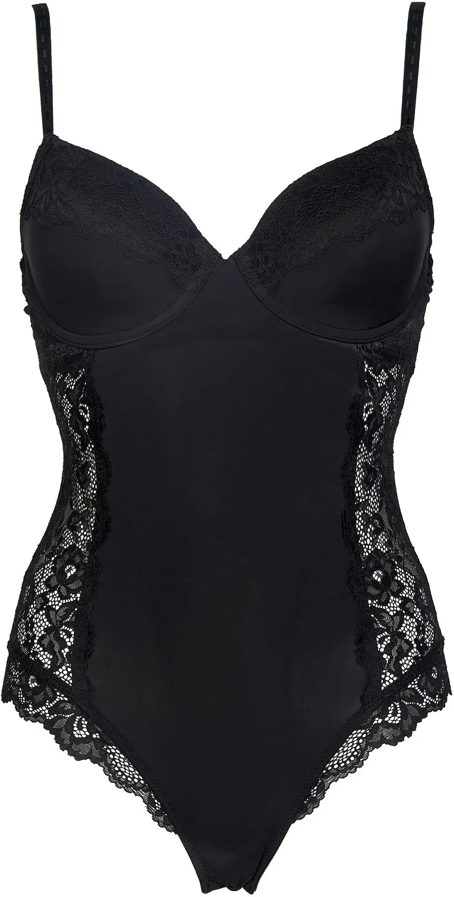 Body AFTER EDEN, Damen, Gr. 85, Cup C, schwarz, Spitze, Obermaterial: 85% Polyamid, 15% Elasthan, unifarben, figurbetont kurz, V-Ausschnitt, Bodys Body, mit Spitze, verstellbare Träger, mit Bügel, vorgeformte Cups, feminin