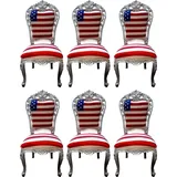 Casa Padrino Luxus Barock Esszimmer Stuhl Set USA / Silber 52 x 51 x H. 105 cm - Designer Barock Küchen Stühle 6er Set - Barock Esszimmer Möbel