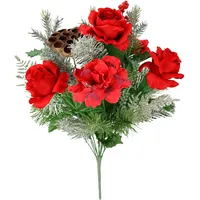 I.GE.A. Kunstblumenstrauß I.GE.A. "Bouquet Rosen/Hortensien", rot, B:27cm H:53cm L:27cm, Polyester, Kunstpflanzen, Tannenzweige Lotus Weihnachtsdeko Weihnachtsblume Sträuße Dekoblumen
