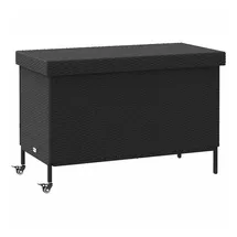 vidaXL Gartentruhe mit Rollen Schwarz 110x55x73 cm Poly Rattan