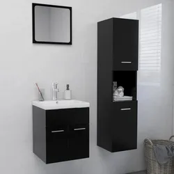 Badmöbel-Set Schwarz Holzwerkstoff