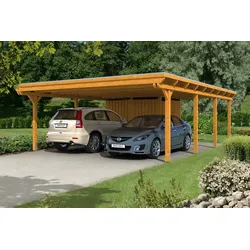Skan Holz Emsland Flachdach Carport-613x846cm-eiche hell Holzcarport