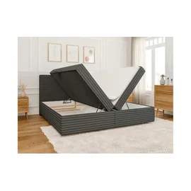 S-Style Boxbett Cord mit Stauraum und Topper H3 Neo ¦ grau ¦ Maße (cm): B: 205 H: 110