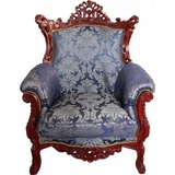 Casa Padrino Barock Sessel Al Capone Mod2 Royalblau Muster / Braun Rot Möbel Antik Stil - Limited Edition