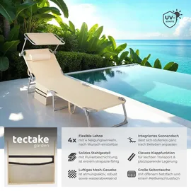 Tectake tectake® Sonnenliege, klappbar, 4-fach verstellbare Rückenlehne mit Seitentasche