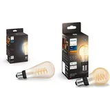 Philips Hue White E27 Filament ST72 550lm, warmweißes Licht, dimmbar, steuerbar via App, kompatibel mit Amazon Alexa (Echo, Echo Dot) & White E27 Filament A60 550lm, warmweißes Licht