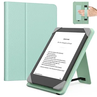 MoKo Universal hülle für 6 Zoll Kindle E-Reader und Tablets, Kindle/Kobo/Tolino/Pocketook/Sony E-Book-Tablet, leichte Folio-Hülle aus PU-Leder mit Handschlaufe und Ständer, Lychee Tequila Grün