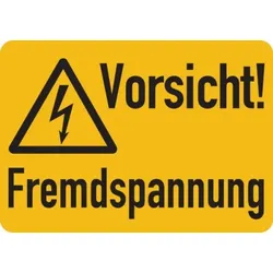 Warnschild, Vorsicht! Fremdspannung, Folie - ISO 7010 - 52x37 mm Folie selbstklebend