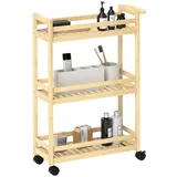 Homcom Servierwagen mit 3 Ebenen Küchenwagen mit Rollen, Griff Rollwagen aus Bambus Küchenregal Küchenrollwagen für Küche, Büro, Badezimmer, Naturholz
