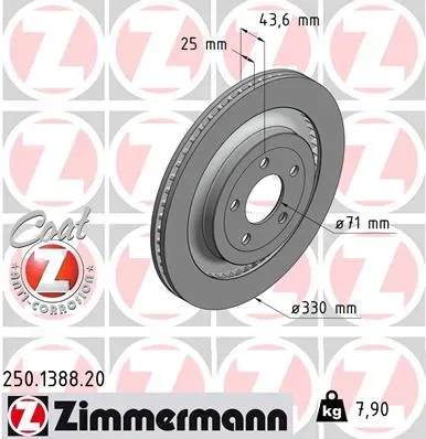 ZIMMERMANN Bremsscheibe 250138820 Hinterachse außenbelüftet 330mm 25mm für Ford