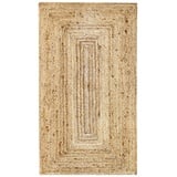 HAMID Jute Teppich, Alhambra Teppich Handgewebt 100% Naturfaser de Jute, Wohnzimmer, Schlafzimmer, Flurteppich, Farbe Natur (80x150cm)