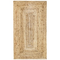 HAMID Jute Teppich, Alhambra Teppich Handgewebt 100% Naturfaser de Jute, Wohnzimmer, Schlafzimmer, Flurteppich, Farbe Natur (80x150cm)
