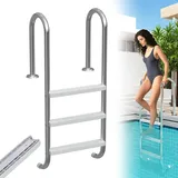 LZQ Poolleiter Edelstahl 3 Stufen, Schwimmbadleiter mit rutschfesten Stufen Pool Treppe Edelstahl verstärkte Pool Einstiegsleiter bis 150kg, Pool Leiter für Pool Schwimmbecken Aufstellpool Whirlpool