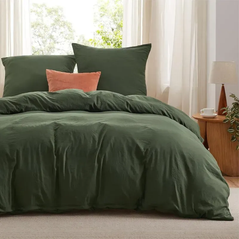 Bettwäsche 155x220 3teilig Bettwäsche-Set - Weiche Baumwollähnlich 1 Bettbezug 155x220 cm und 2 Kissenbezüge 80x80 cm,ÖKO-TEX Vorgewaschene Deckenbezug Bedding, Olivgrün mit Reißverschluss, 90% Polyester