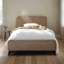 Idimex Polsterbett LAVORO Einzelbett 90x200, greige - Bett mit Lattenrost und Samtstoffbezug, Bettgestell mit gepolstertem Kopfteil, modernes Design, Robu... - Braun
