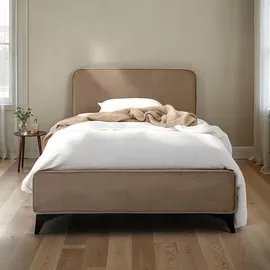 Idimex Polsterbett LAVORO Einzelbett 90x200, greige - Bett mit Lattenrost und Samtstoffbezug, Bettgestell mit gepolstertem Kopfteil, modernes Design, Robu... - Braun