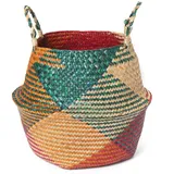 Segrasskorb Faltbar Wäschekorb Pflanzkörbe Rattan Aufbewahrungskorb mit Griff Rot 22x20cm