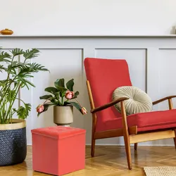 Rebecca Mobili Gepolsterter Hocker aus Holzfaser und rotem Kunstleder