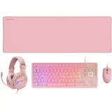 Mars Gaming MCP-RGB3, Gaming-set Maus Tastatur Headset Mauspad + Pink,