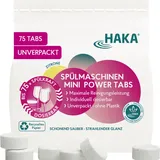 HAKA Spülmaschinen Mini Power Tabs, vegan, unverpackt, ohne Plastik, Zitrone, 75 Tabs