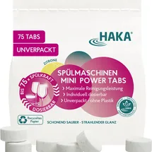 HAKA Spülmaschinen Mini Power Tabs, vegan, unverpackt, ohne Plastik, Zitrone, 75 Tabs