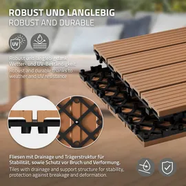 ECD Germany WPC Terrassenfliesen 30 x 30 cm hellbraun