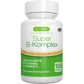 Igennus Healthcare Nutrition Igennus Super B Komplex – methylierter B-Vitamin Komplex, 180 Tabletten, Clean Label mit Methylcobalamin, Methylfolat plus Vitamin C, hochdosiert, vegan