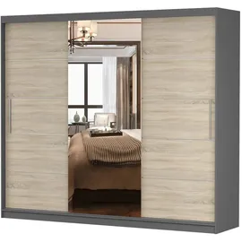 fabryka mebli idźczak Schwebetürenschrank Astra, 233 cm, Grau/Sonoma, mit Spiegel - Grau