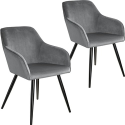 TECTAKE Esszimmerstuhl Marilyn Samtoptik, schwarze Stuhlbeine  2er Set