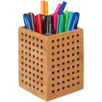 Relaxdays Stiftköcher Bambus, Stiftebecher Schreibtisch, Landhausstil, HxBxT: 11,5 x