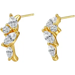 Hey Happiness Edelsteine Schimmer Ohrstecker Creolen, 925er Sterling Silber Gold 1 pair Damen 