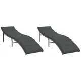 vidaXL Sonnenliegen 2 Stk. mit Auflagen Grau Poly Rattan