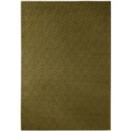 WECON HOME Teppich WECON HOME "Castello TWO", grün (oliv grün), B:200cm H:7mm L:300cm, Schurwolle, Teppiche, Teppich, Schurwolle, Kurzflor mit Hoch-Tief-Effekt, Wohnzimmer, Rautenmuster