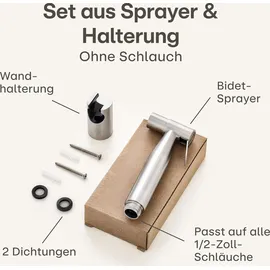 Praknu Bidet - Duschkopf mit Halterung | inkl. 2 Dichtungen - Rostfrei | Intimdusche - WC Brause Set