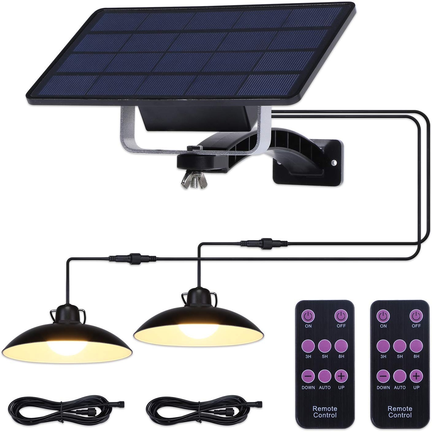 ENCOFT Solar Hängelampen für Außen, LED Solarlampen für Außen Hängend mit Fernbedienung IP65 Wasserdichte 4W Solarleuchten für Garten Bauernhaus Camping mit 3M Kabel (2 Licht,Warmweiß)