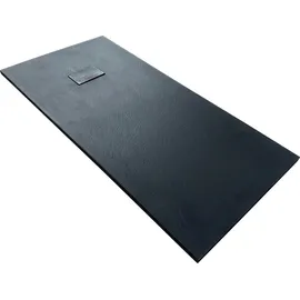 bad land Duschwanne Rechteck Steinoptik, Ablaufgarnitur im SET, Anti-Rutsch, Verbundwerkstoff Schwarz Ø Badland VIDAR 180x90x3,2 SMC