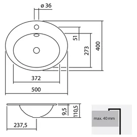 Alape EB.O500H Einbauwaschtisch 50 x 40 cm (2102000000)