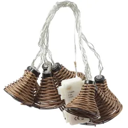 MARELIDA LED Lichterkette 10 Lampenschirme Rattan Optik Dekogirlande Timer Außen L: 2,7m