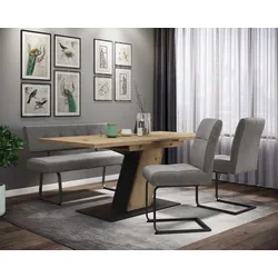 Essgruppe HELA "Luise I G Tisch Sitzbank Stühle", braun (artisan eiche, vintage grau, vintage grau, schwarz), Microfaser VINTAGE, Einlegeplatte, Artisan Eiche/Vintage Grau + Esstisch ausziehbar, Stoff, Polyester, FSC-zertifizierter Holzwerkstoff, Metall, Sitzmöbel-Sets, Ausziehtisch 140 - 180 cm Esszimmer Bestseller