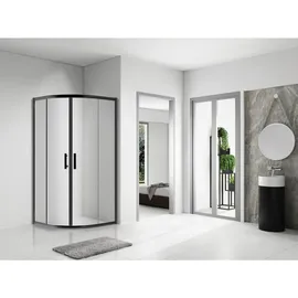 bad land HELA Runddusche mit Schiebetür 80 x 190 cm Schwarz Transparent Glas