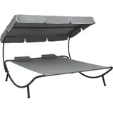vidaXL Garten-Sonnenliege mit Sonnendach 200 x 173 x 135 cm grau inkl. Kissen