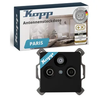Kopp PARIS 3-fach Abdeckung für Antennensteckdose - Matt-Schwarz - 5,7 x 5,7 cm - Hochwertiger Unterputz-Rahmen für TV/RF Antennendose - Stilvolle IP20 Steckdosen-Abdeckung aus Kunststoff