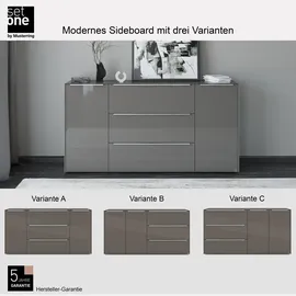 Set One by Musterring Sideboard Reno 182 x 94 x 42 cm Anthrazit matt lack / Glas anthrazit glanz