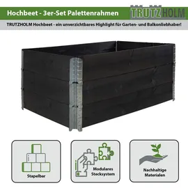 Trutzholm Hochbeet 3er Set Palettenrahmen 120 x 80 x 60 cm Schwarz