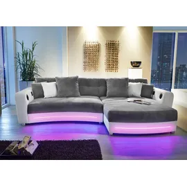 luma-home Multimedia-Ecksofa Couch mit RGB-LED Bluetooth Soundsystem USB, in Grau / Weiß / 15410 - Grau