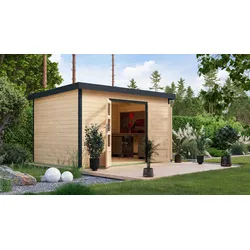 Gartenhaus KARIBU "Pluto 7 A", naturbelassen, schwarz, ohne Fußboden, ohne Rück- und Seitenwand, ohne Dacheindeckung, Holz, Stahl, Gartenhäuser, aus hochwertigen Materialien